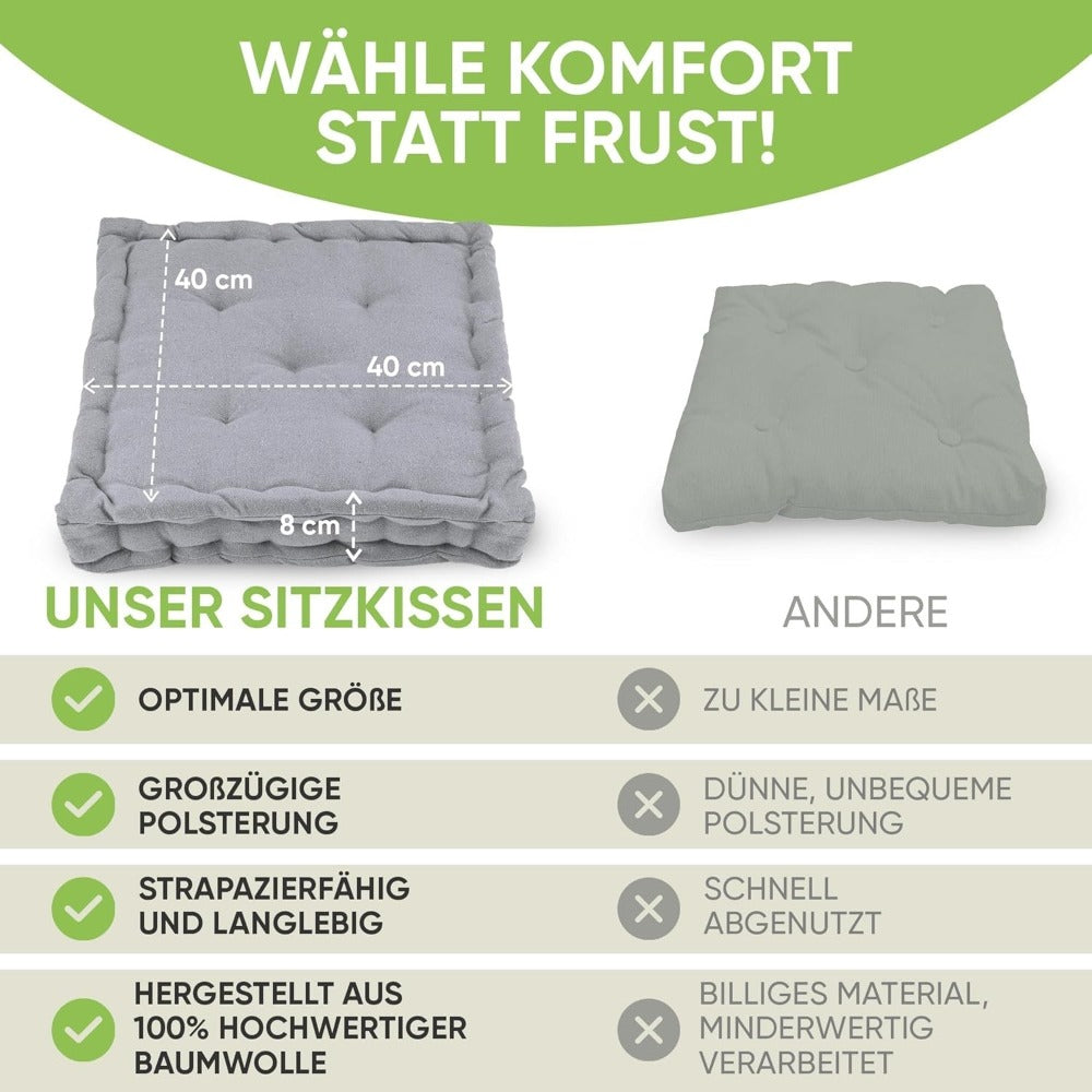 Coussin de chaise et de sol 40x40x8 cm en coton, lot de 4