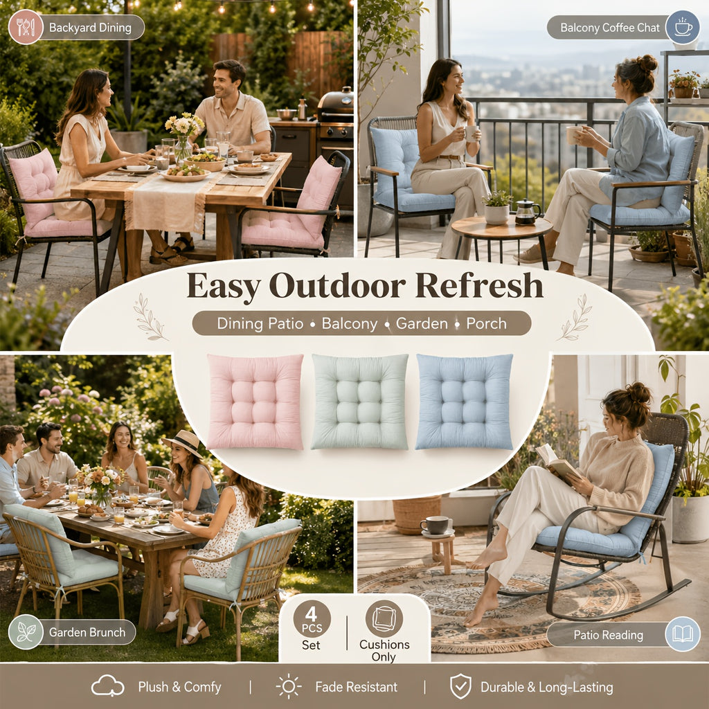 Coussin de chaise d'extérieur 39x39 cm, lot de 4 en pastel