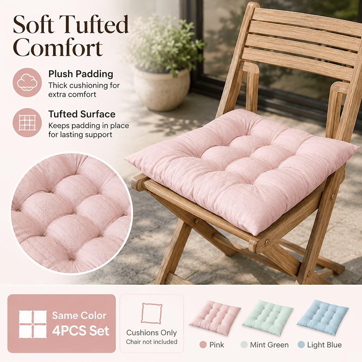 Coussin de chaise d'extérieur 39x39 cm, lot de 4 en pastel