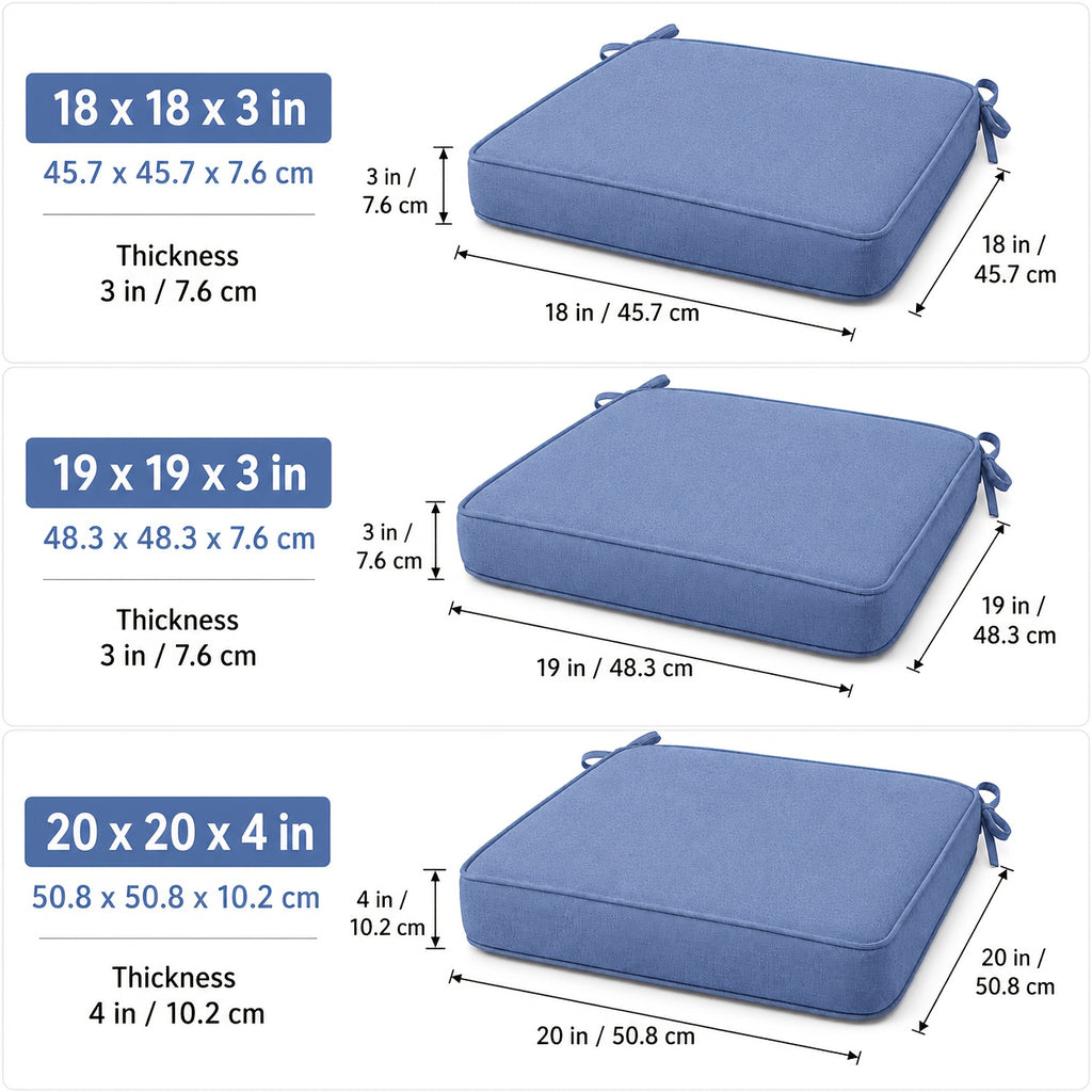 Coussin de chaise d'extérieur épais et déhoussable, 3 tailles