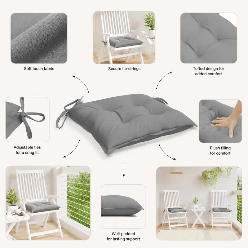 Coussin de chaise gris 40x40 cm, 7 cm, lot de 2 en fil flammé