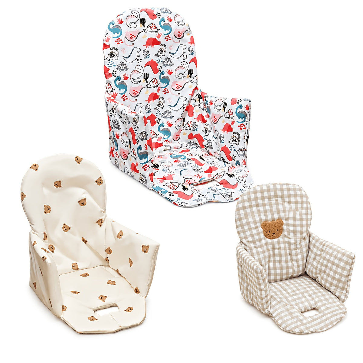 Coussin de chaise haute bébé, assise et dossier, 3 motifs