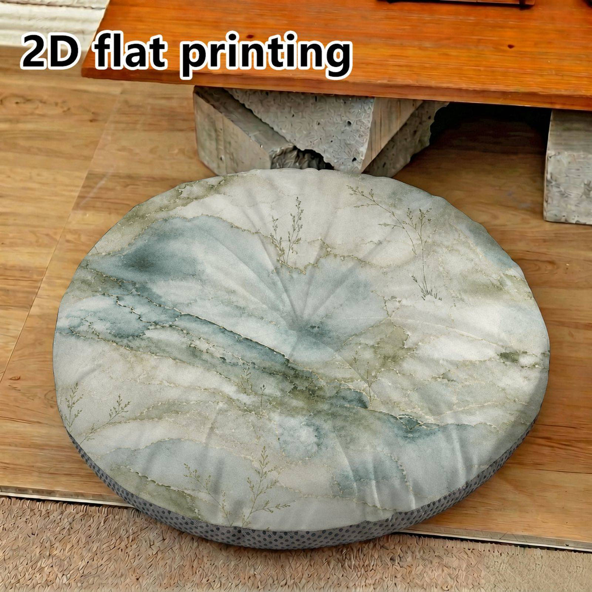 Coussin de chaise rond imprimé marbre vert d'eau, 40 cm