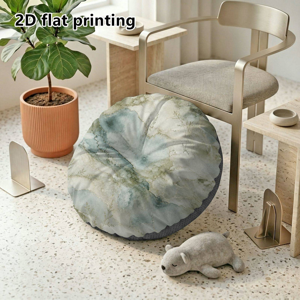 Coussin de chaise rond imprimé marbre vert d'eau, 40 cm