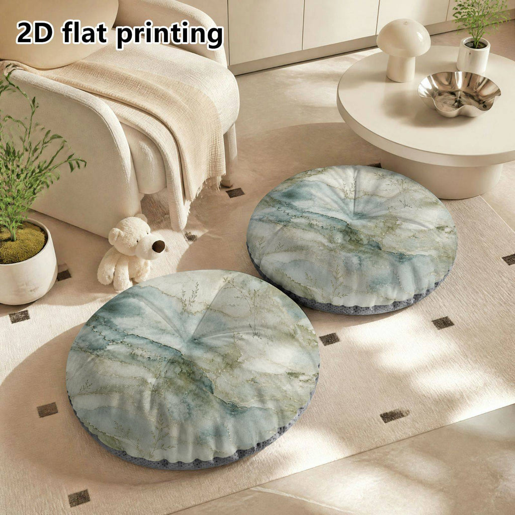 Coussin de chaise rond imprimé marbre vert d'eau, 40 cm