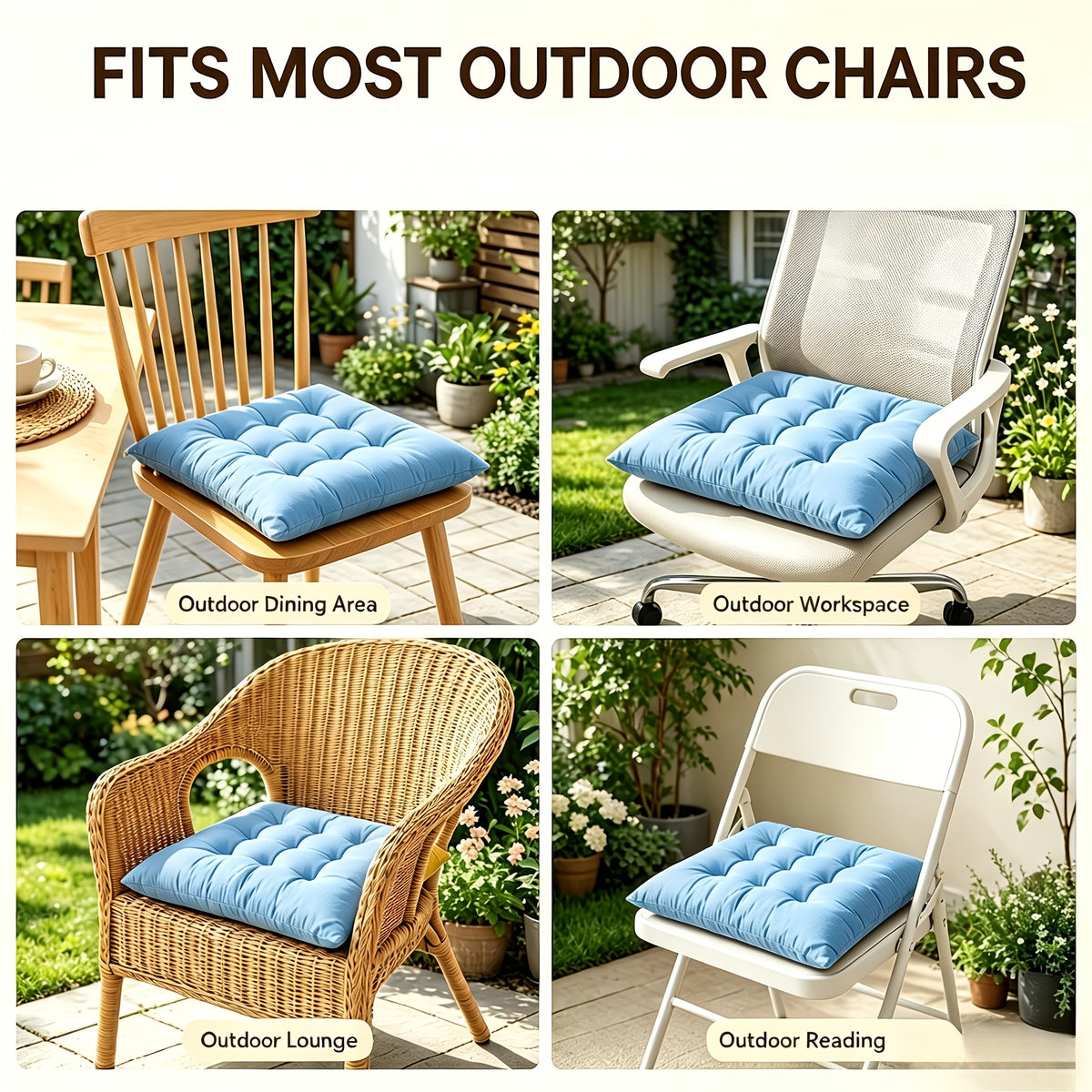 Coussin de chaise de jardin 40x40 cm brun clair, lot de 2