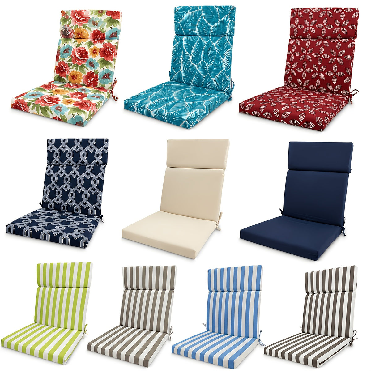 Coussin de chaise de jardin dossier haut 45x105 cm, 9 motifs