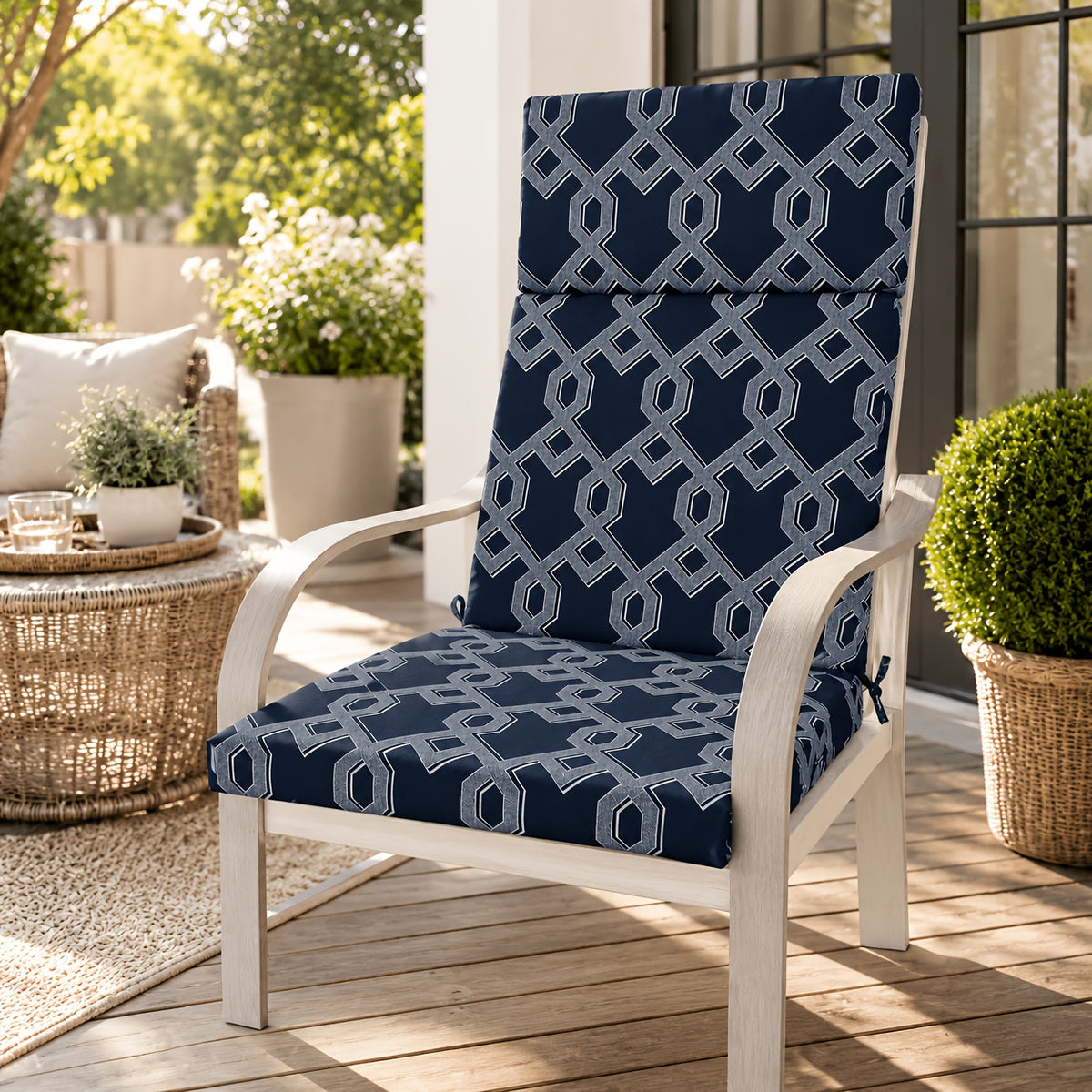 Coussin de chaise de jardin dossier haut 45x105 cm, 9 motifs