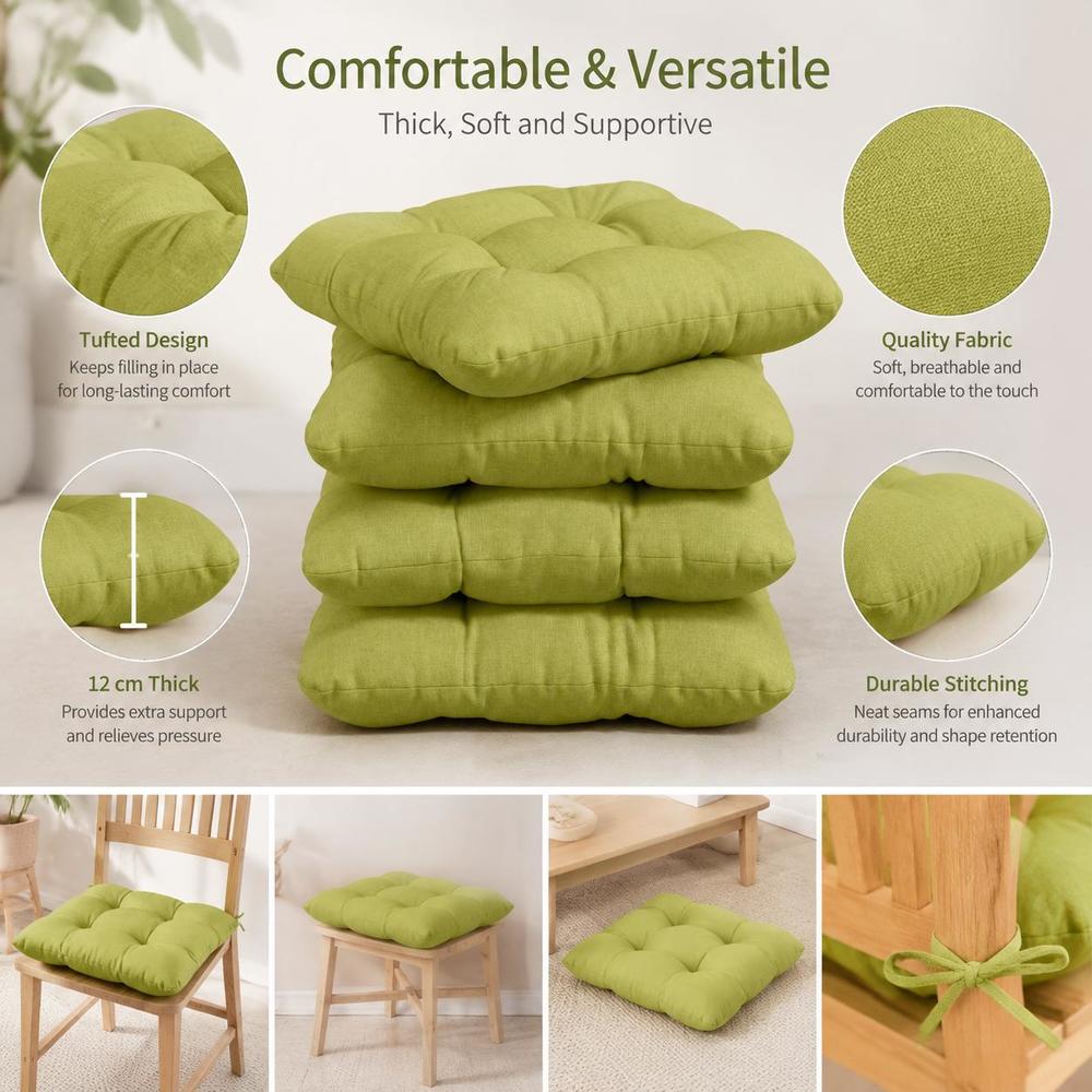 Coussin de chaise de jardin épais 40x40 vert, lot de 4 pièces