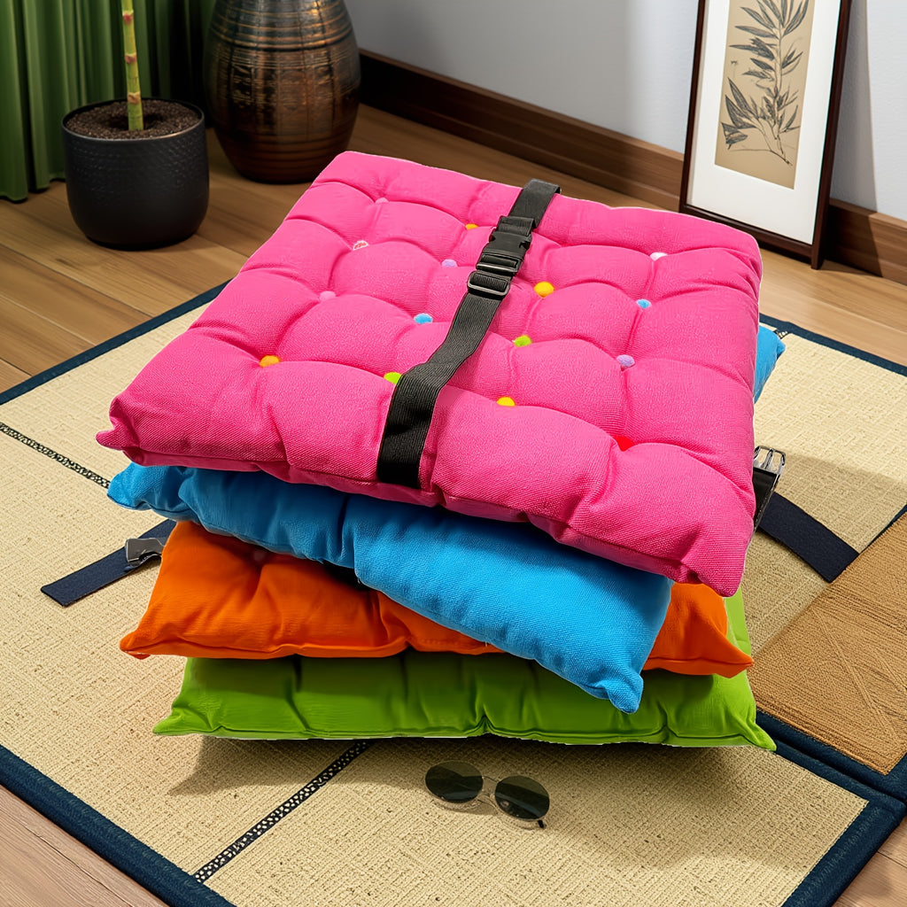 Coussin de chaise en lin 40x40, lot de 2 à pompons colorés