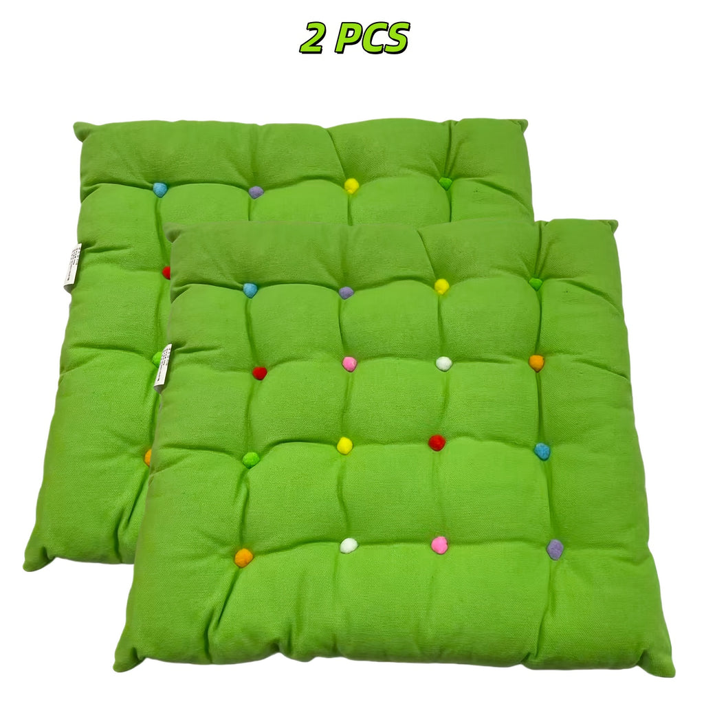 Coussin de chaise en lin 40x40, lot de 2 à pompons colorés