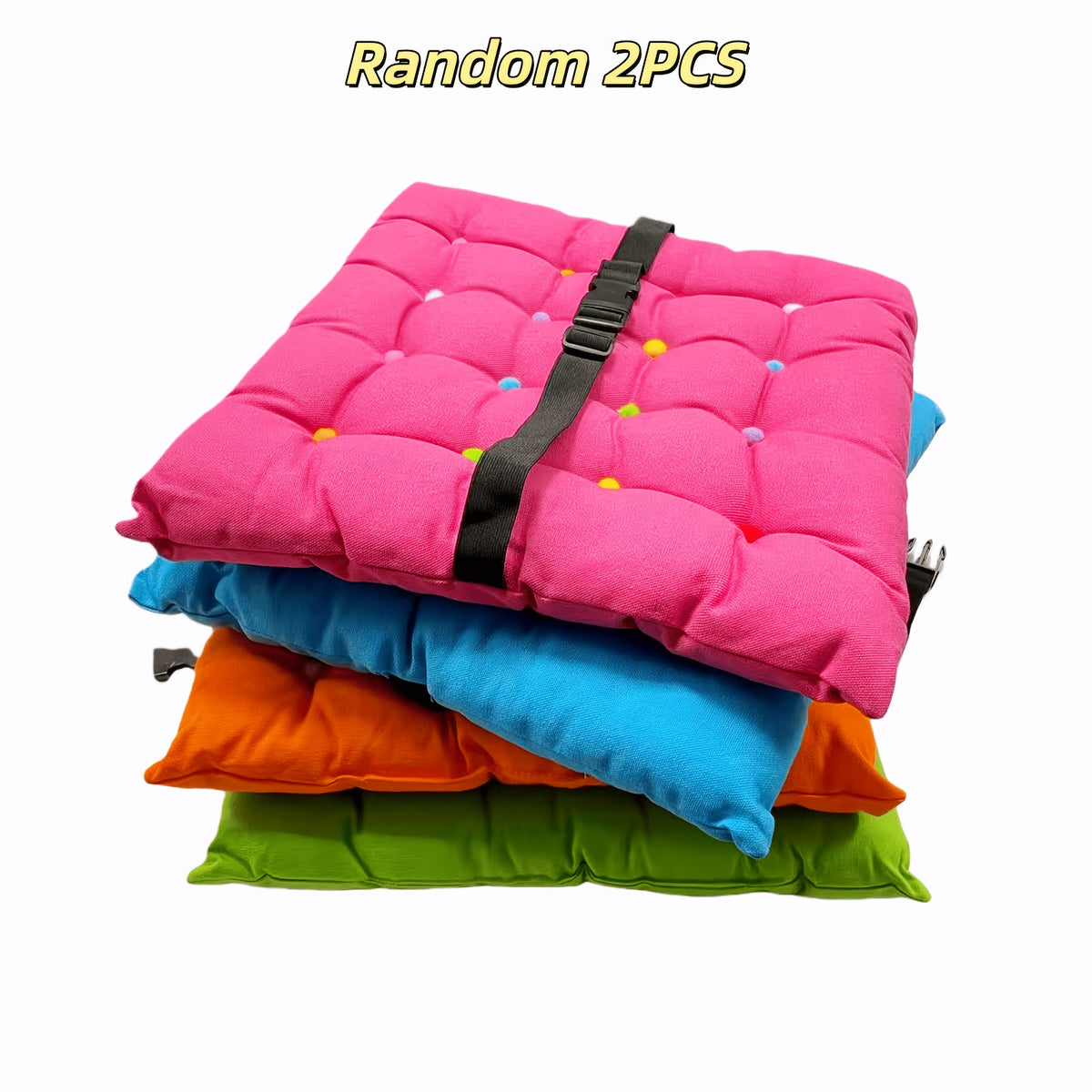Coussin de chaise en lin 40x40, lot de 2 à pompons colorés