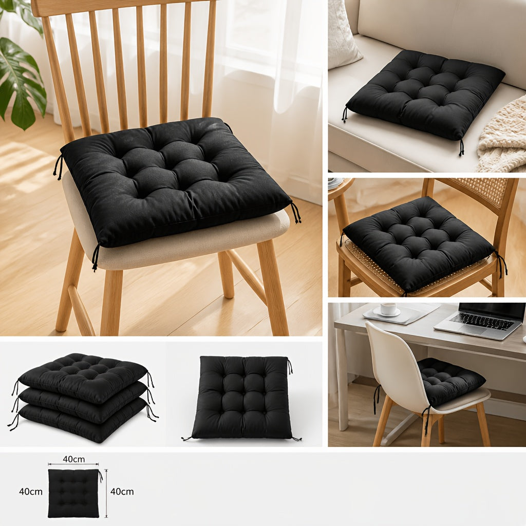 Coussin de chaise noir 40x40 cm, matelassage en grille carrée