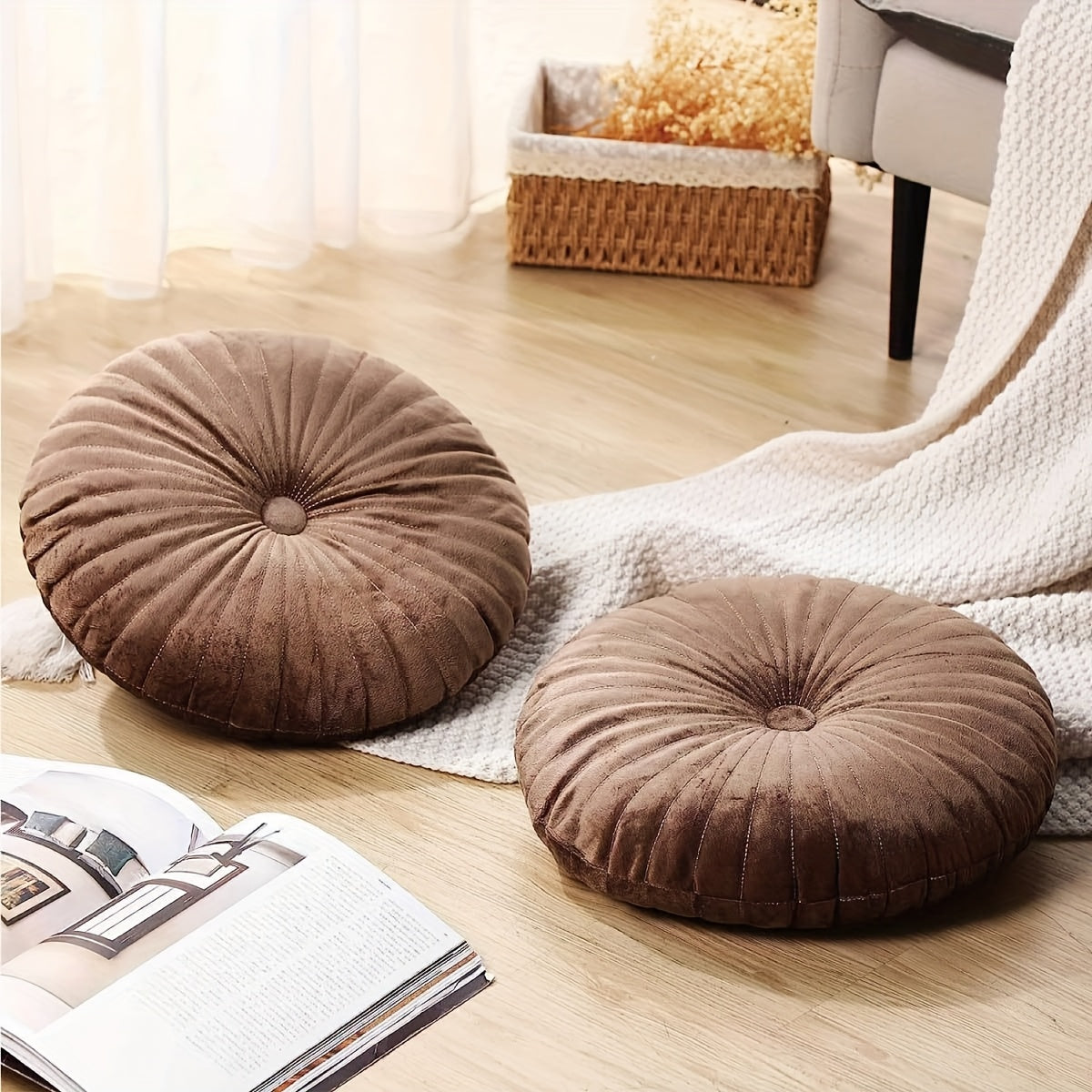 Coussin de chaise rond en velours plissé, 8