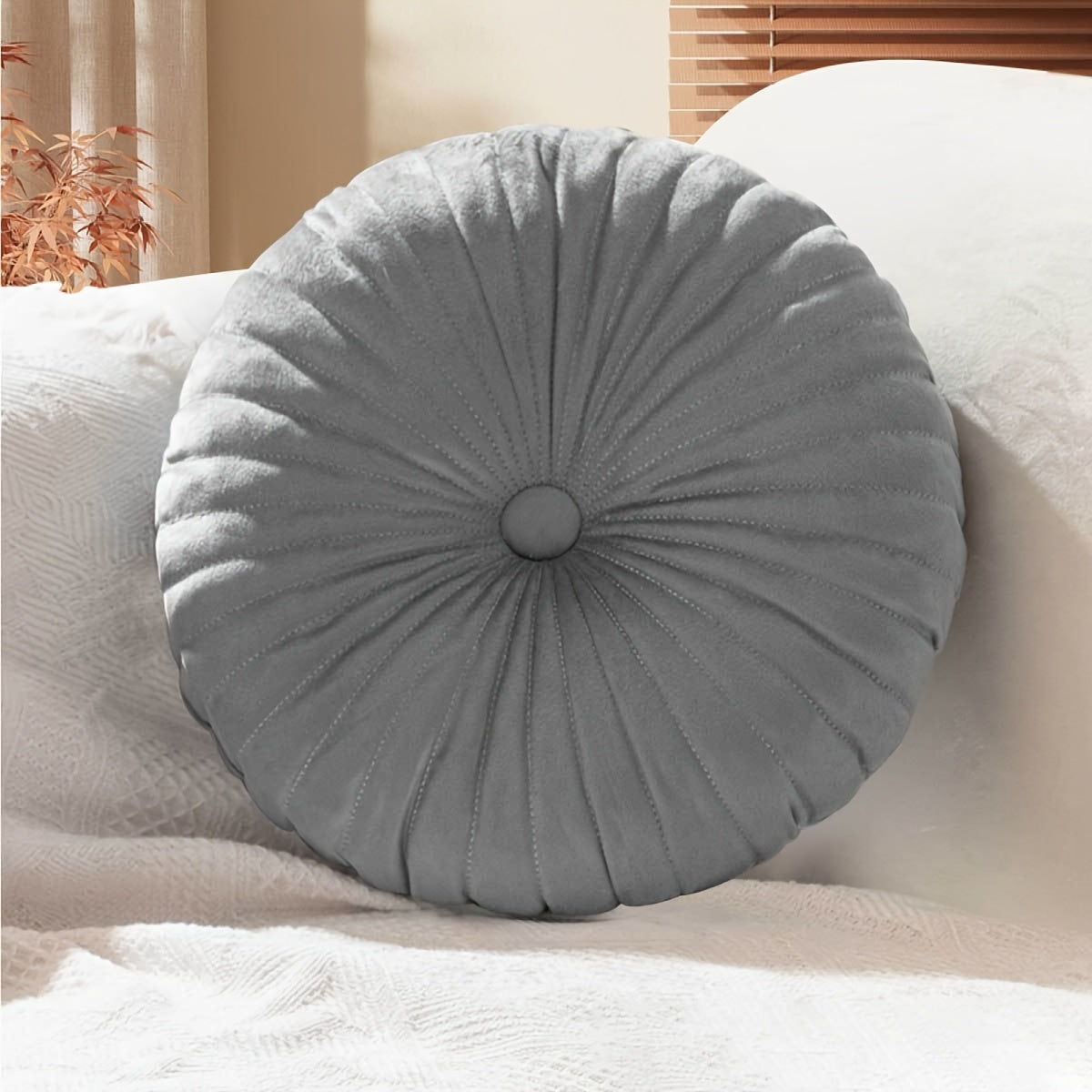 Coussin de chaise rond en velours plissé, 8 coloris