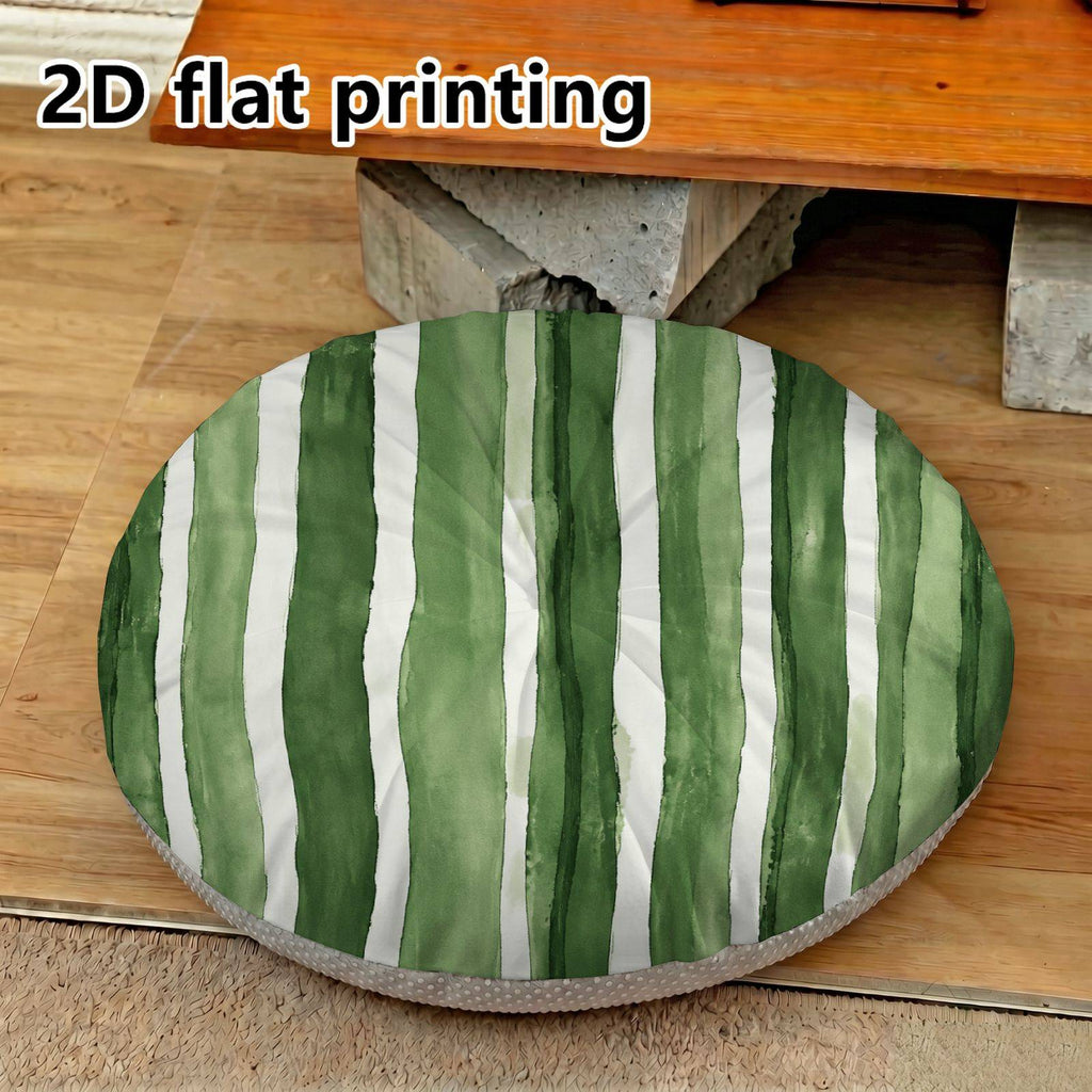 Coussin de chaise rond rayé vert, Ø 40 cm sur 10 cm d'épaisseur