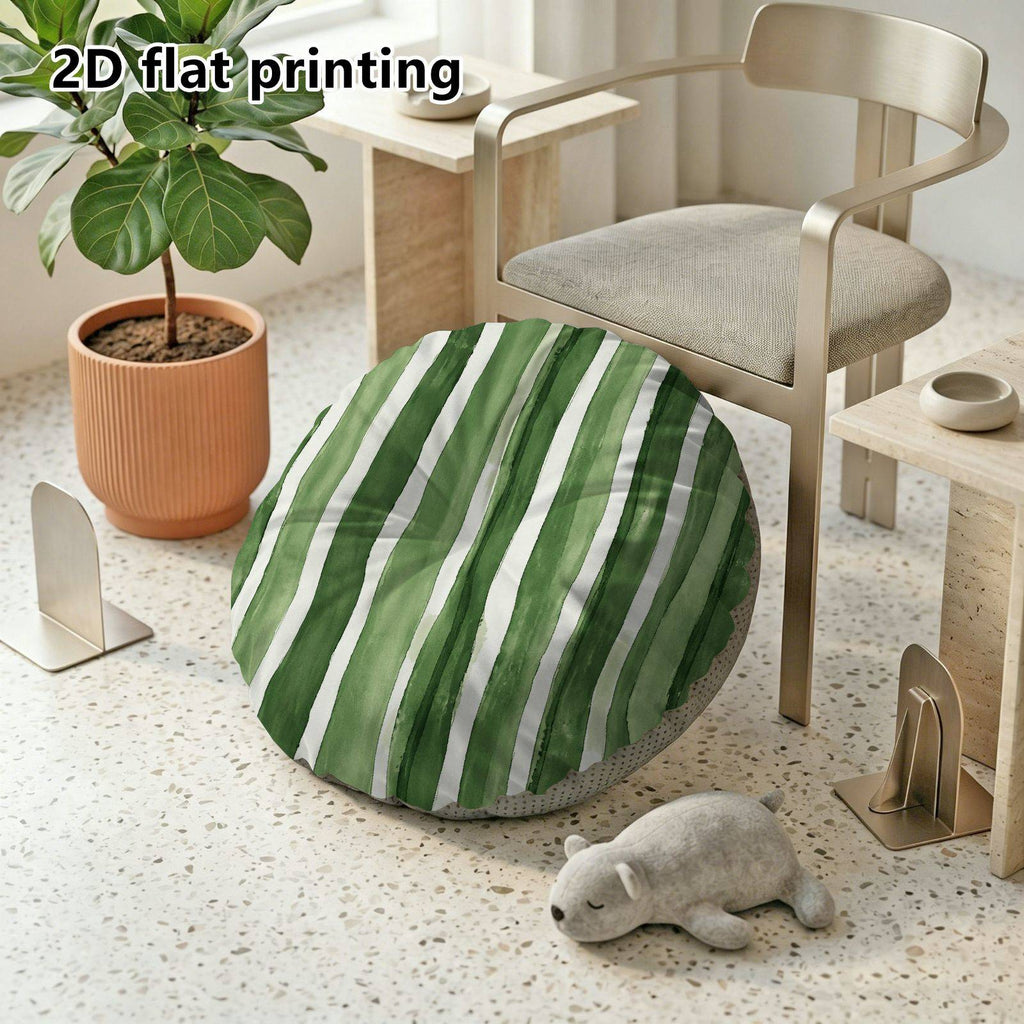 Coussin de chaise rond rayé vert, Ø 40 cm sur 10 cm d'épaisseur