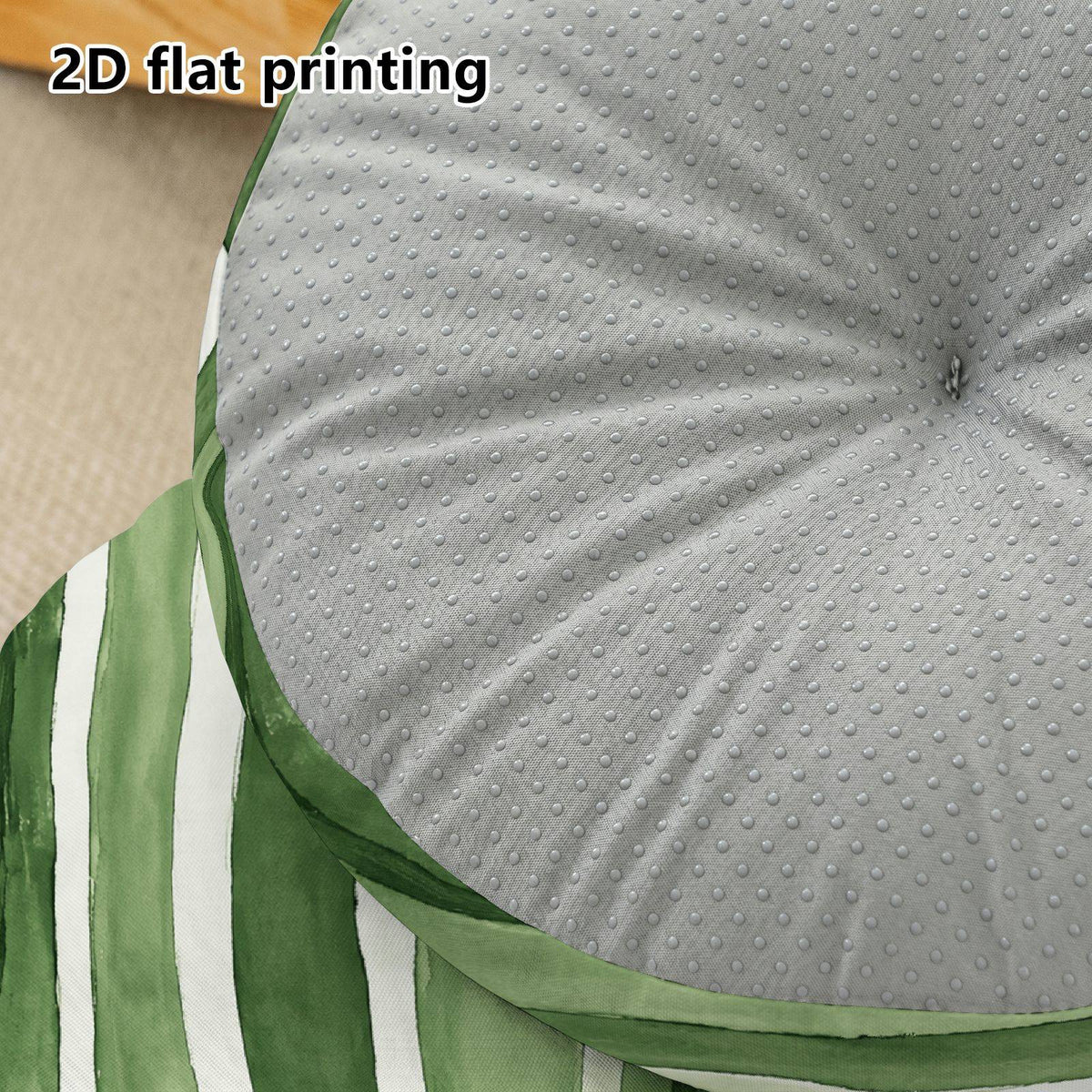 Coussin de chaise rond rayé vert, Ø 40 cm sur 10 cm d'épaisseur