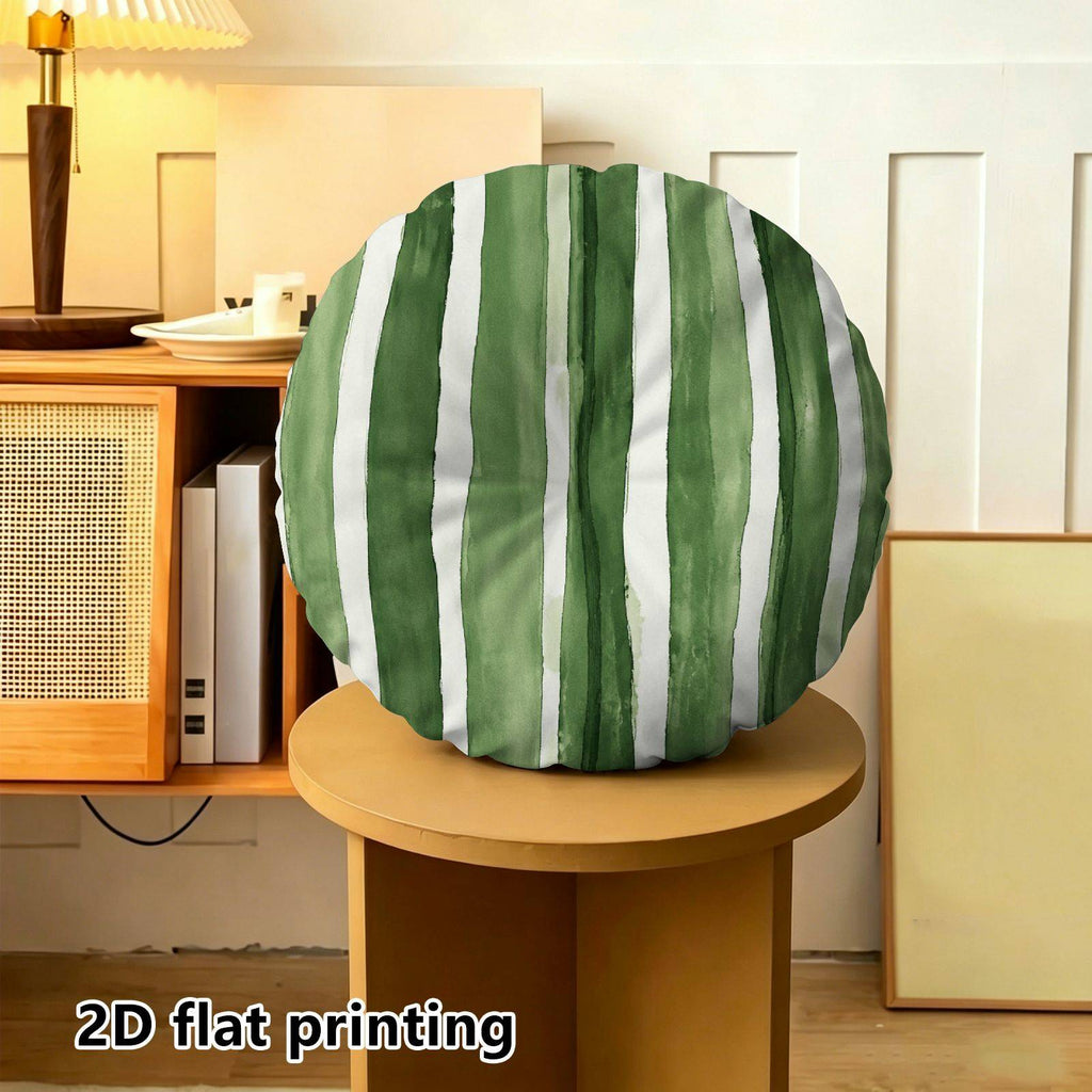 Coussin de chaise rond rayé vert, Ø 40 cm sur 10 cm d'épaisseur