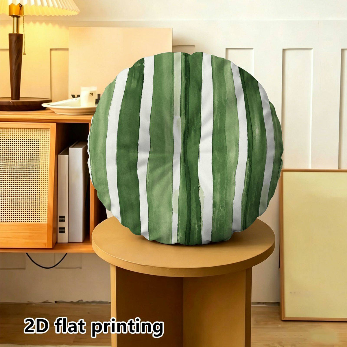 Coussin de chaise rond rayé vert, Ø 40 cm sur 10 cm d'épaisseur