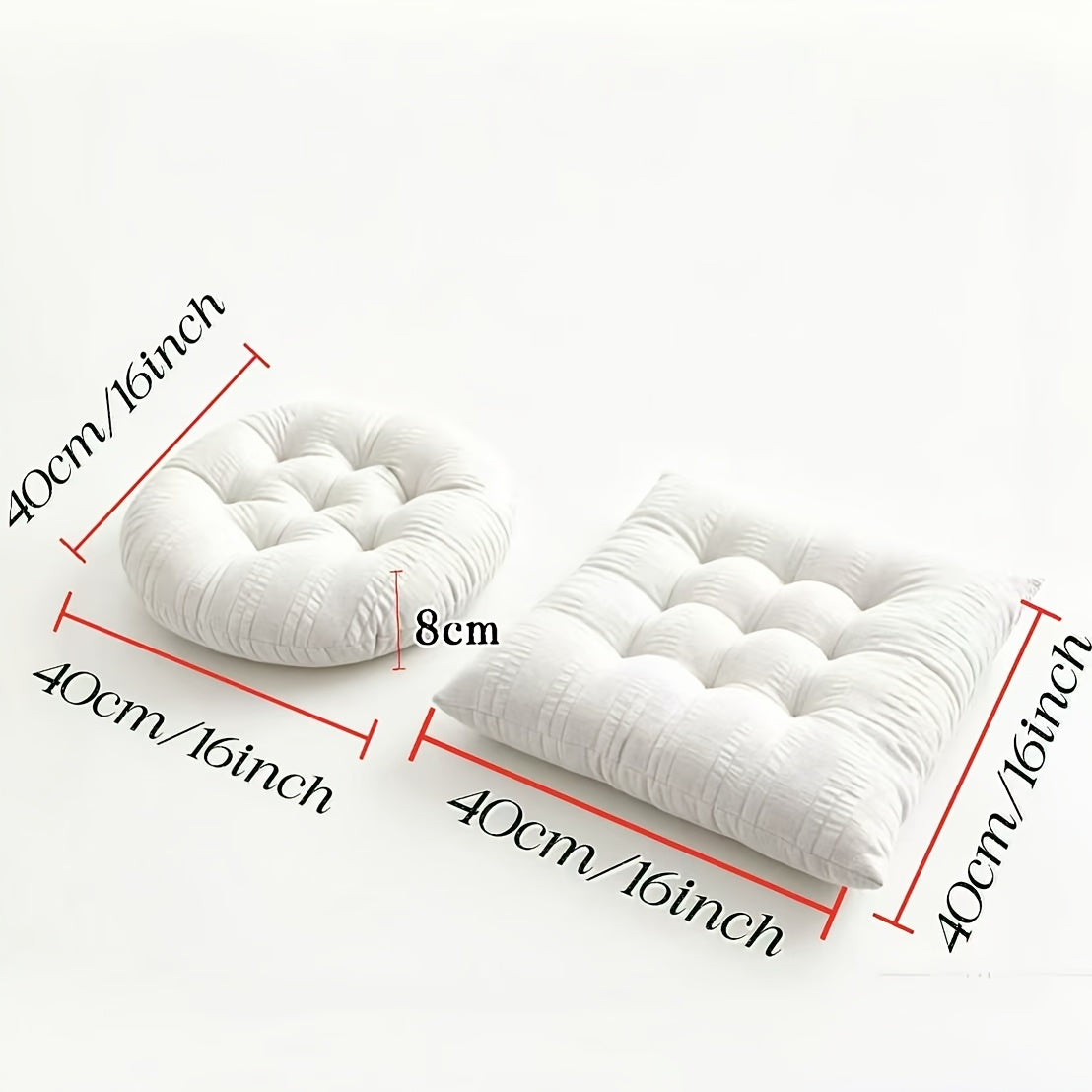 Coussin de chaise rond ou carré 40 cm épais, lot de 2 pièces