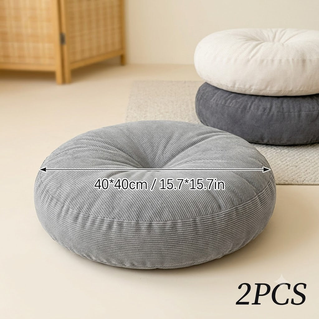 Coussin de chaise rond côtelé écru, lot de 2 pièces, 40 cm