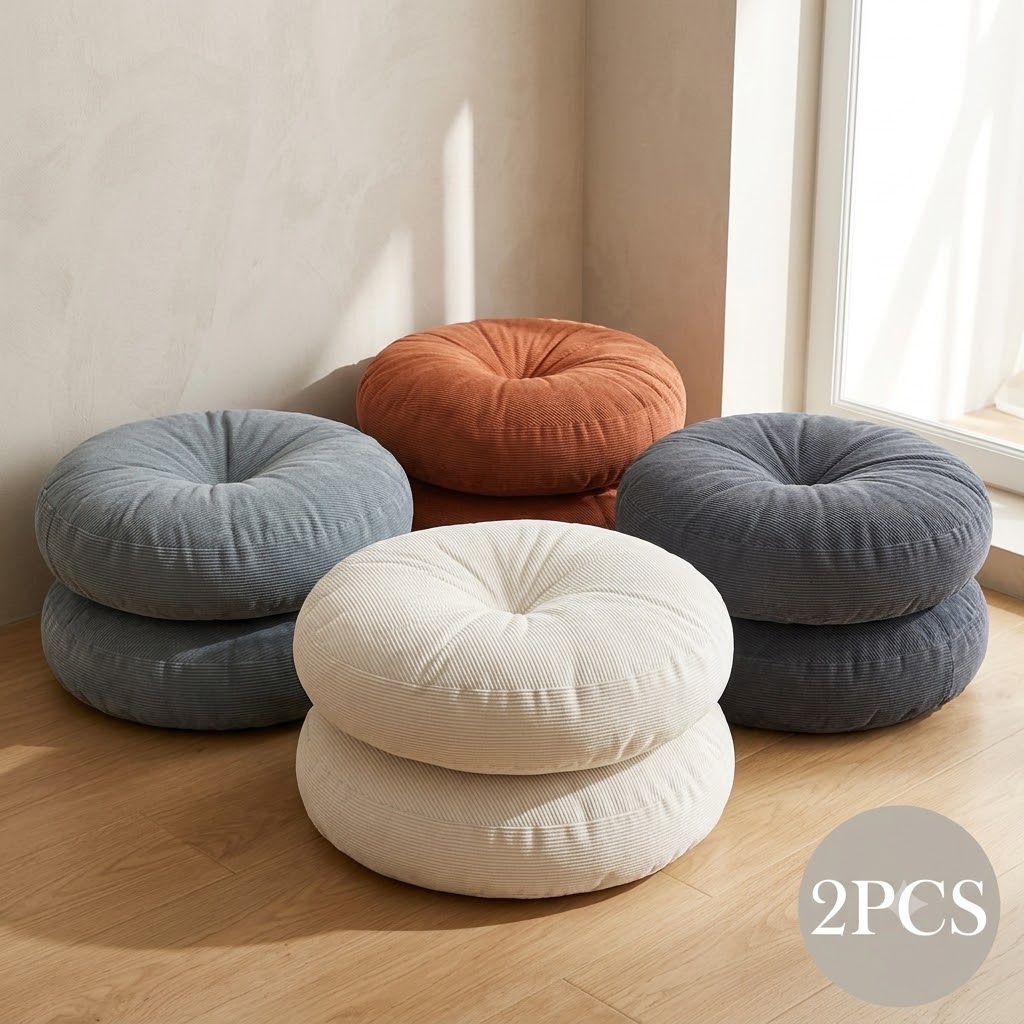 Coussin de chaise rond côtelé écru, lot de 2 pièces, 40 cm