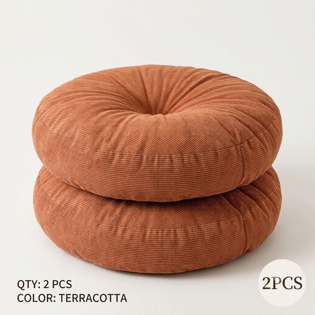 Coussin de chaise rond côtelé écru, lot de 2 pièces, 40 cm