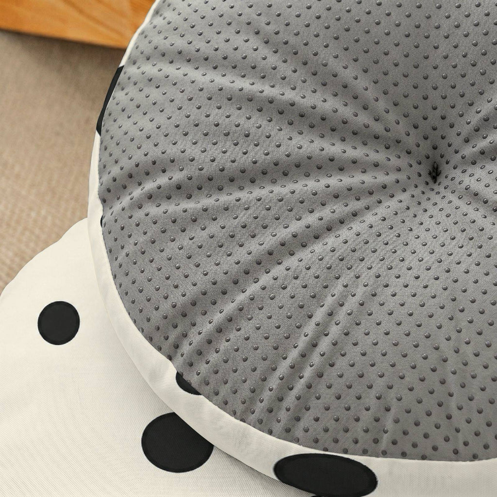 Coussin de chaise rond écru à pois noirs, 40 cm sur 10 cm