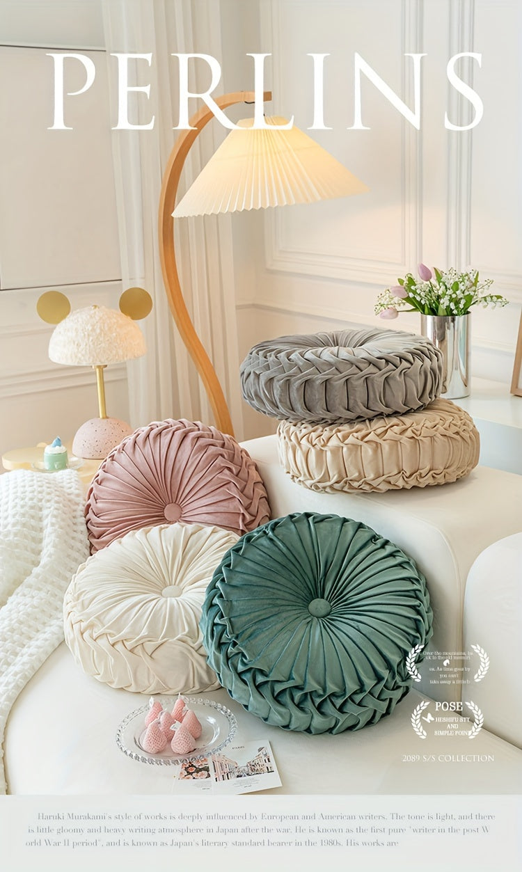Coussin de chaise rond plissé, paire assortie, 12 teintes