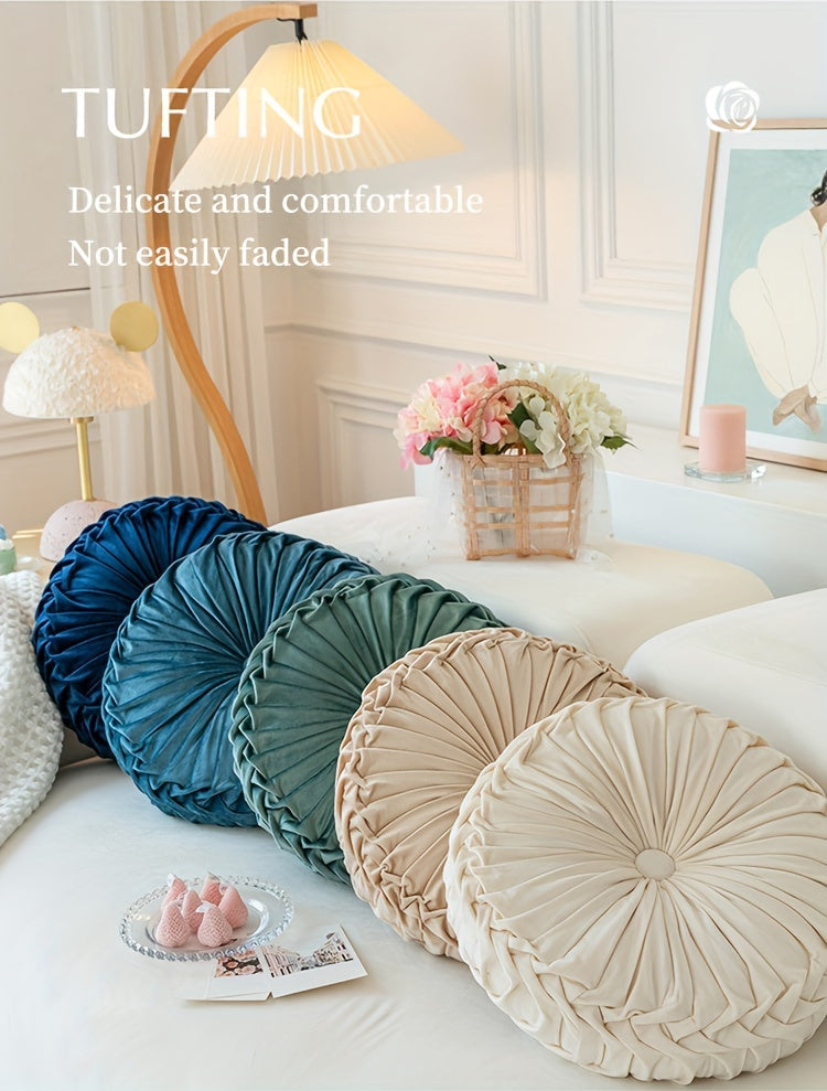Coussin de chaise rond plissé, paire assortie, 12 teintes