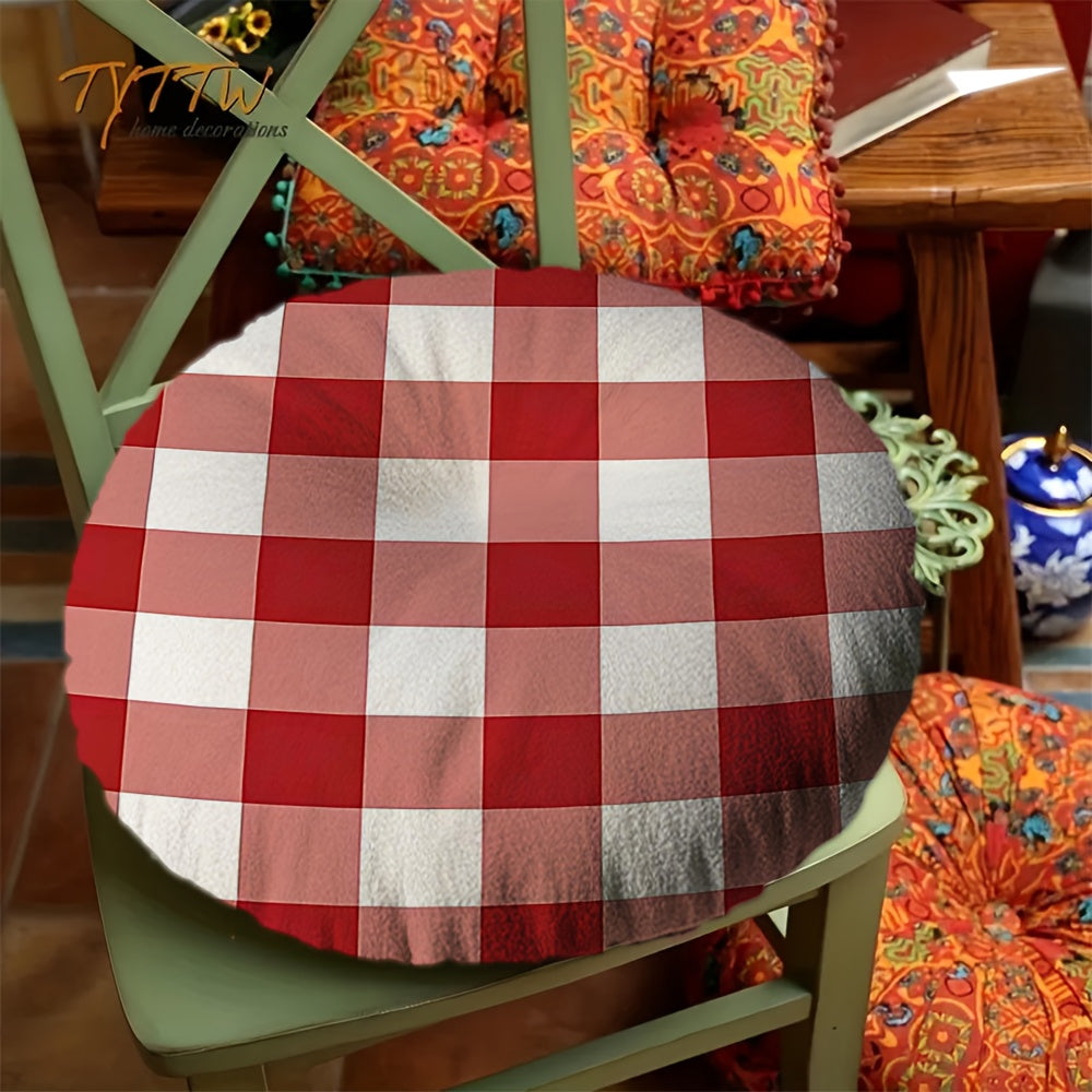 Coussin de chaise rond, carreaux vichy rouge et blanc, 40 cm