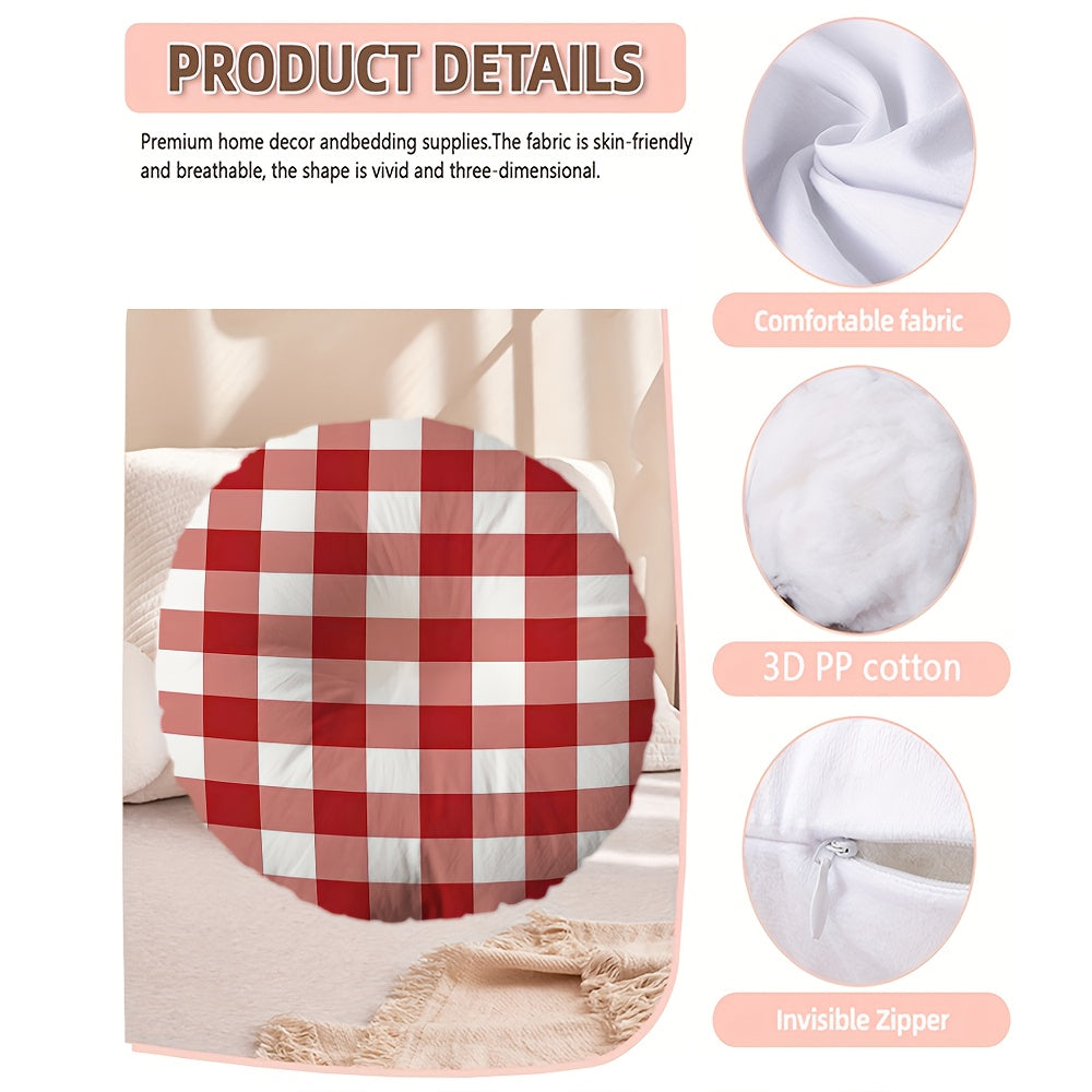 Coussin de chaise rond, carreaux vichy rouge et blanc, 40 cm