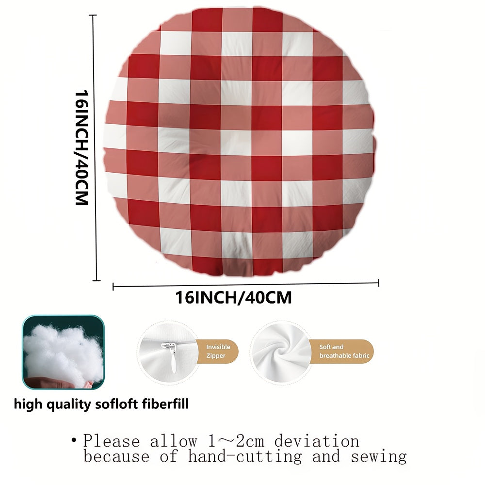 Coussin de chaise rond, carreaux vichy rouge et blanc, 40 cm