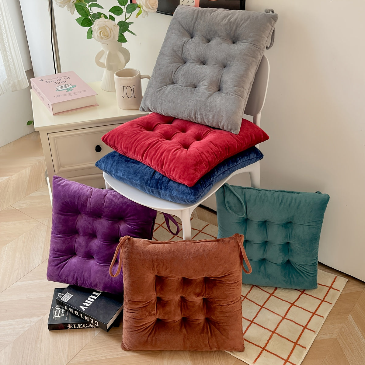 Coussin de chaise en velours 38x38, 6 cm d'épaisseur, par six