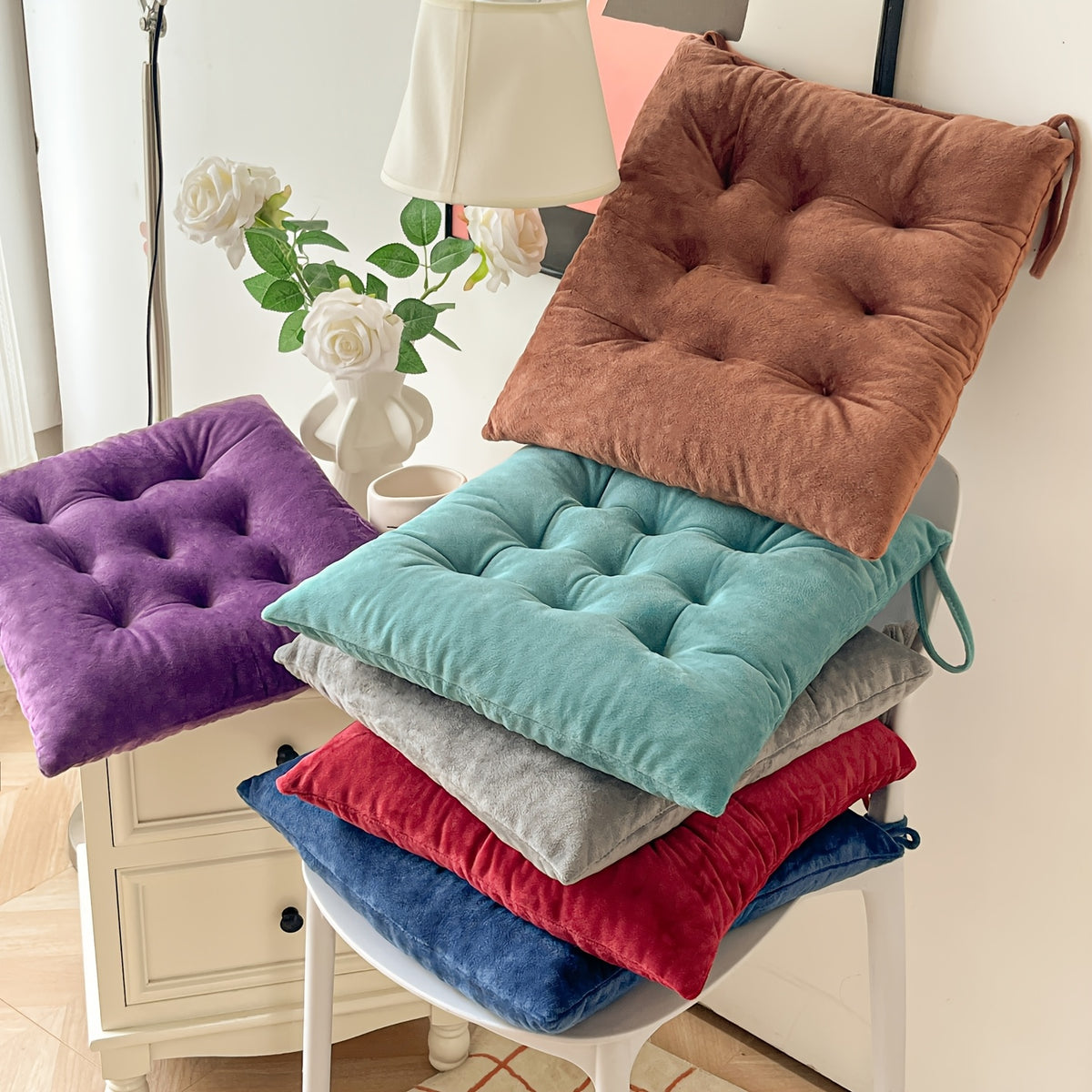 Coussin de chaise en velours 38x38, 6 cm d'épaisseur, par six