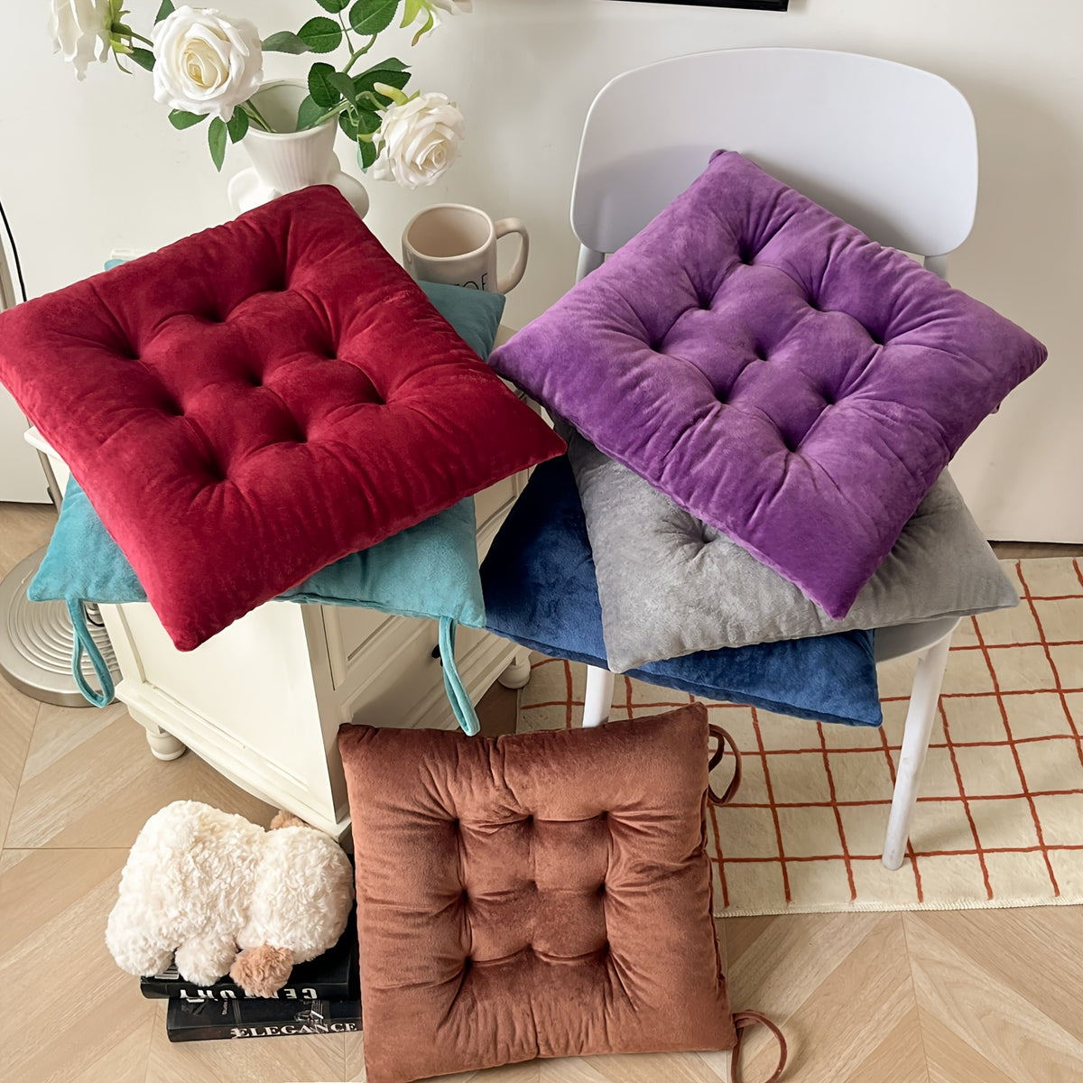 Coussin de chaise en velours 38x38, 6 cm d'épaisseur, par six