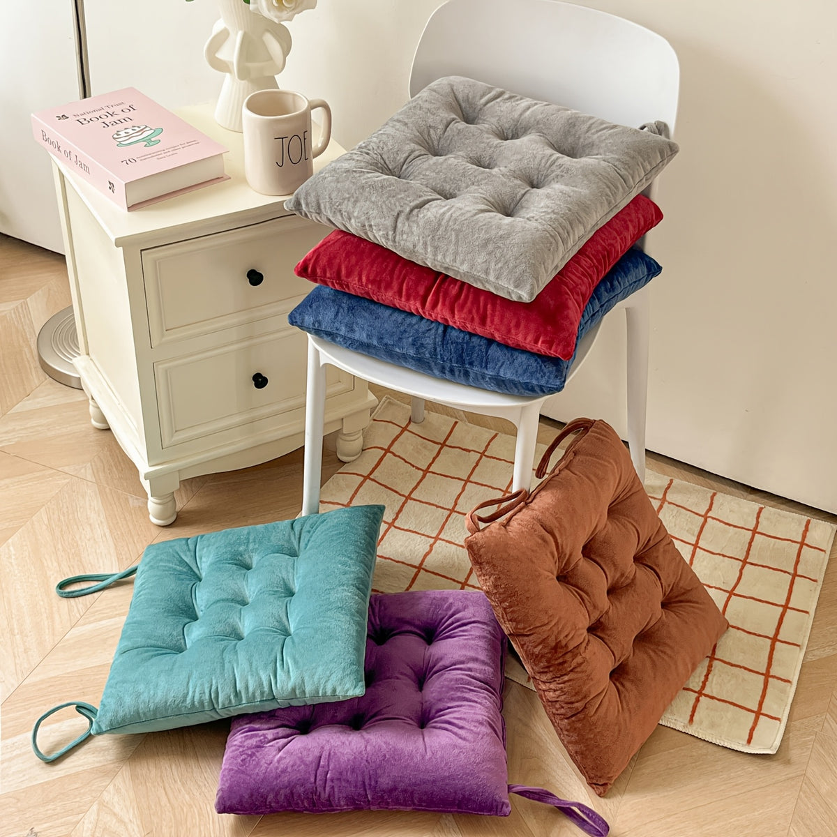 Coussin de chaise en velours 38x38, 6 cm d'épaisseur, par six