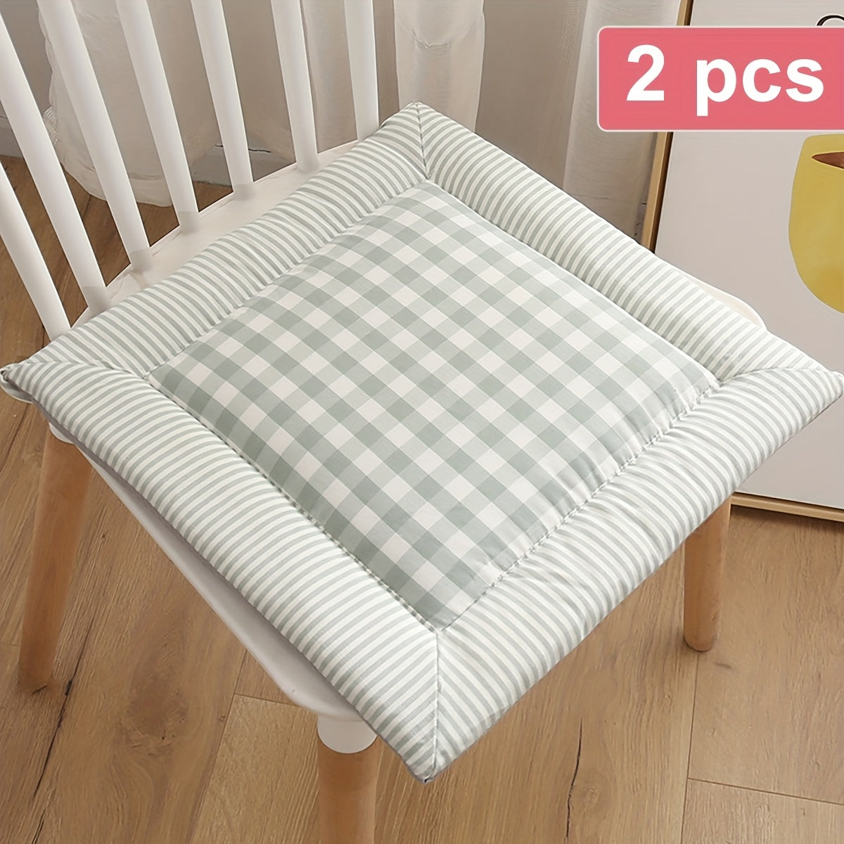 Coussin de chaise vichy 40x40 à bordure rayée, lot de 2