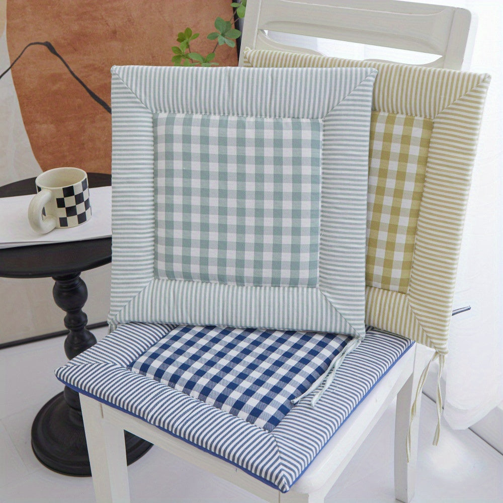 Coussin de chaise vichy 40x40 à bordure rayée, lot de 2