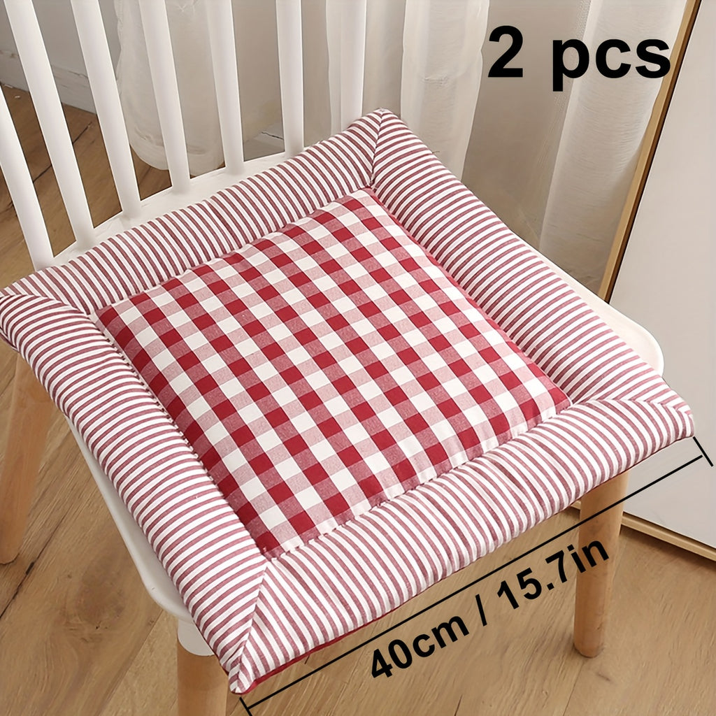 Coussin de chaise vichy 40x40 à bordure rayée, lot de 2