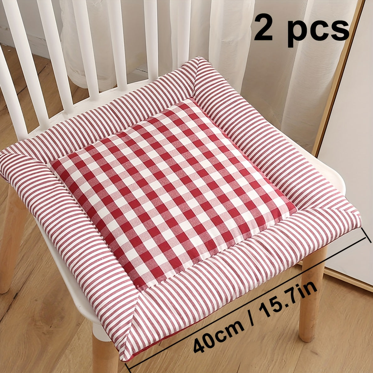 Coussin de chaise vichy 40x40 à bordure rayée, lot de 2