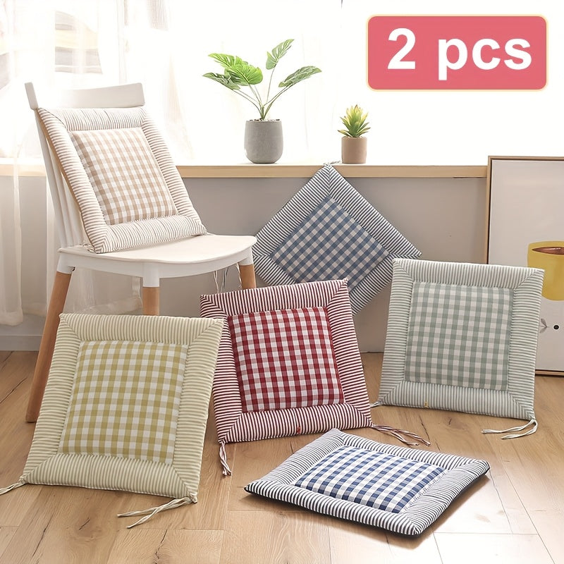 Coussin de chaise vichy 40x40 à bordure rayée, lot de 2