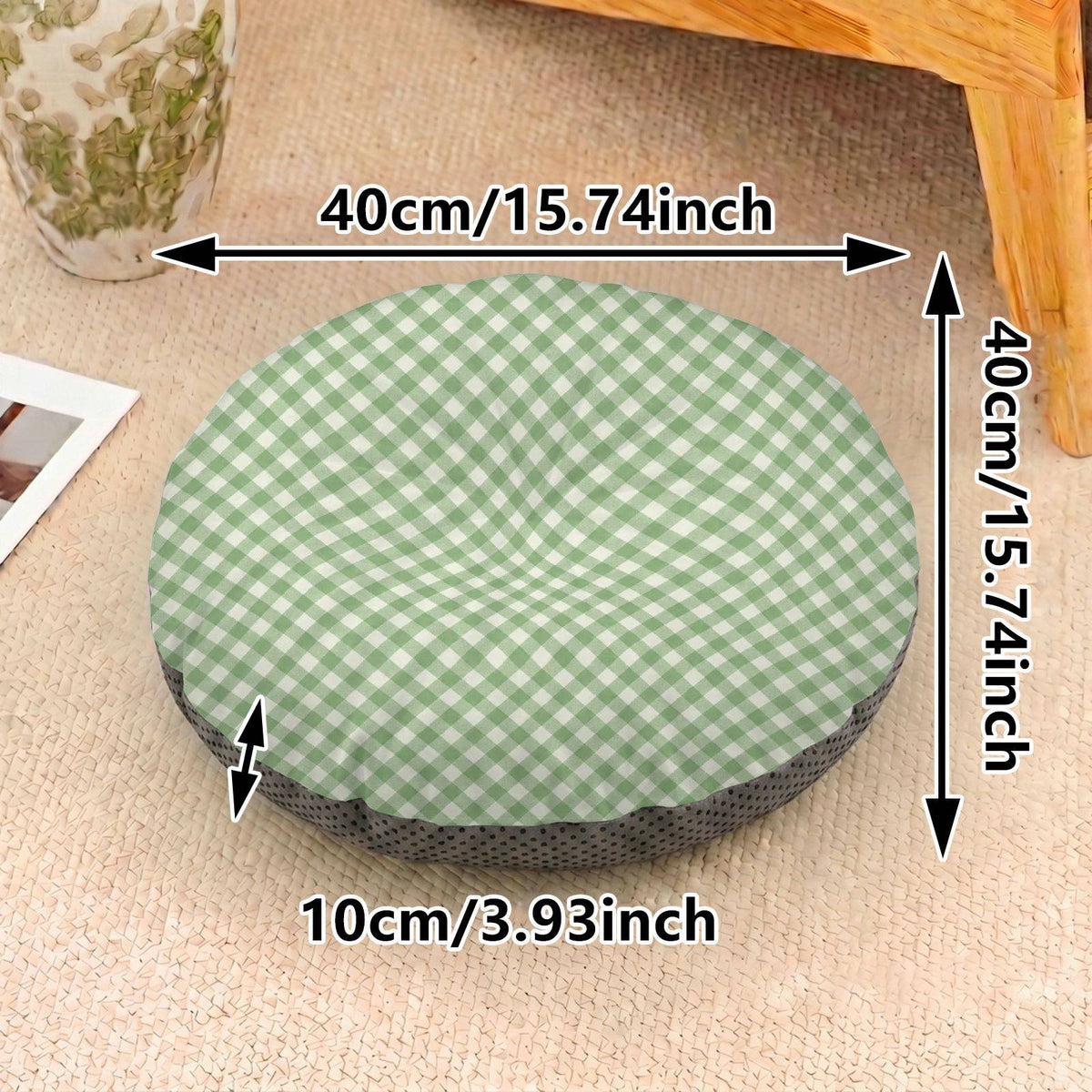 Coussin de sol rond à carreaux vichy, dix centimètres — vue 3