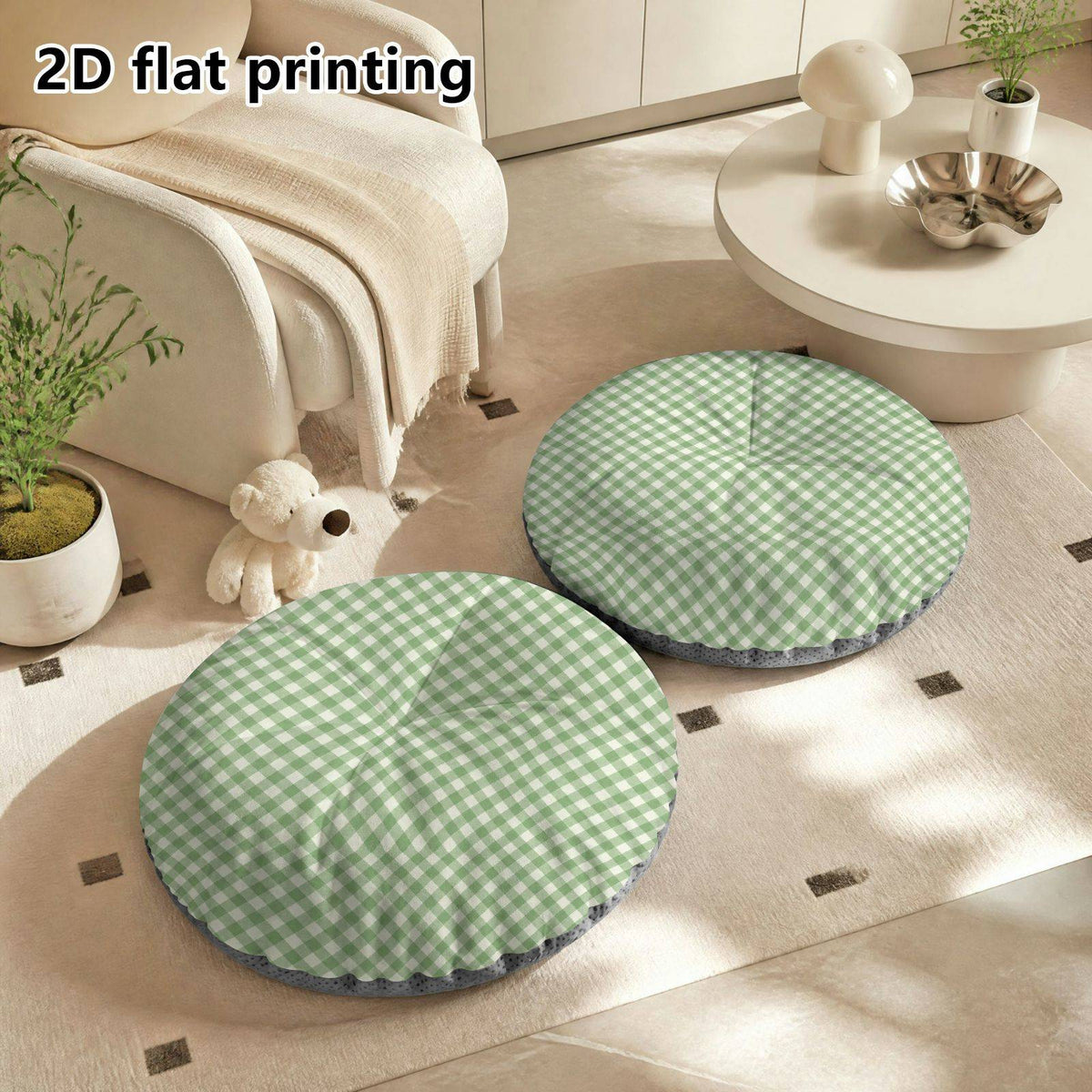 Coussin de sol rond à carreaux vichy, dix centimètres — vue 4