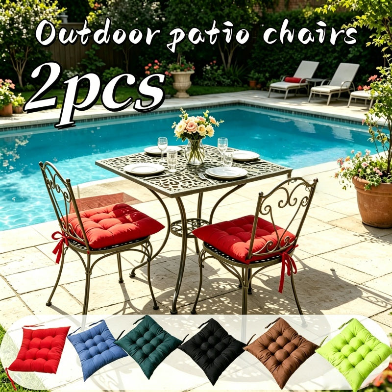 Coussins de chaise d'extérieur capitonnés à liens, lot de 2