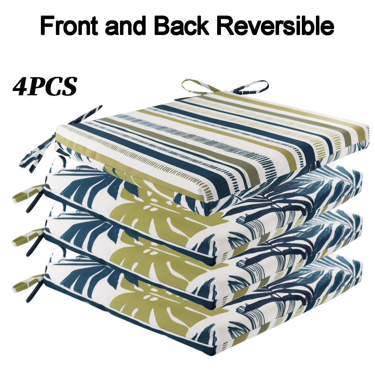Rayures Géométriques + Feuille de Palmier Bambou Turtleback / 4 Pièces