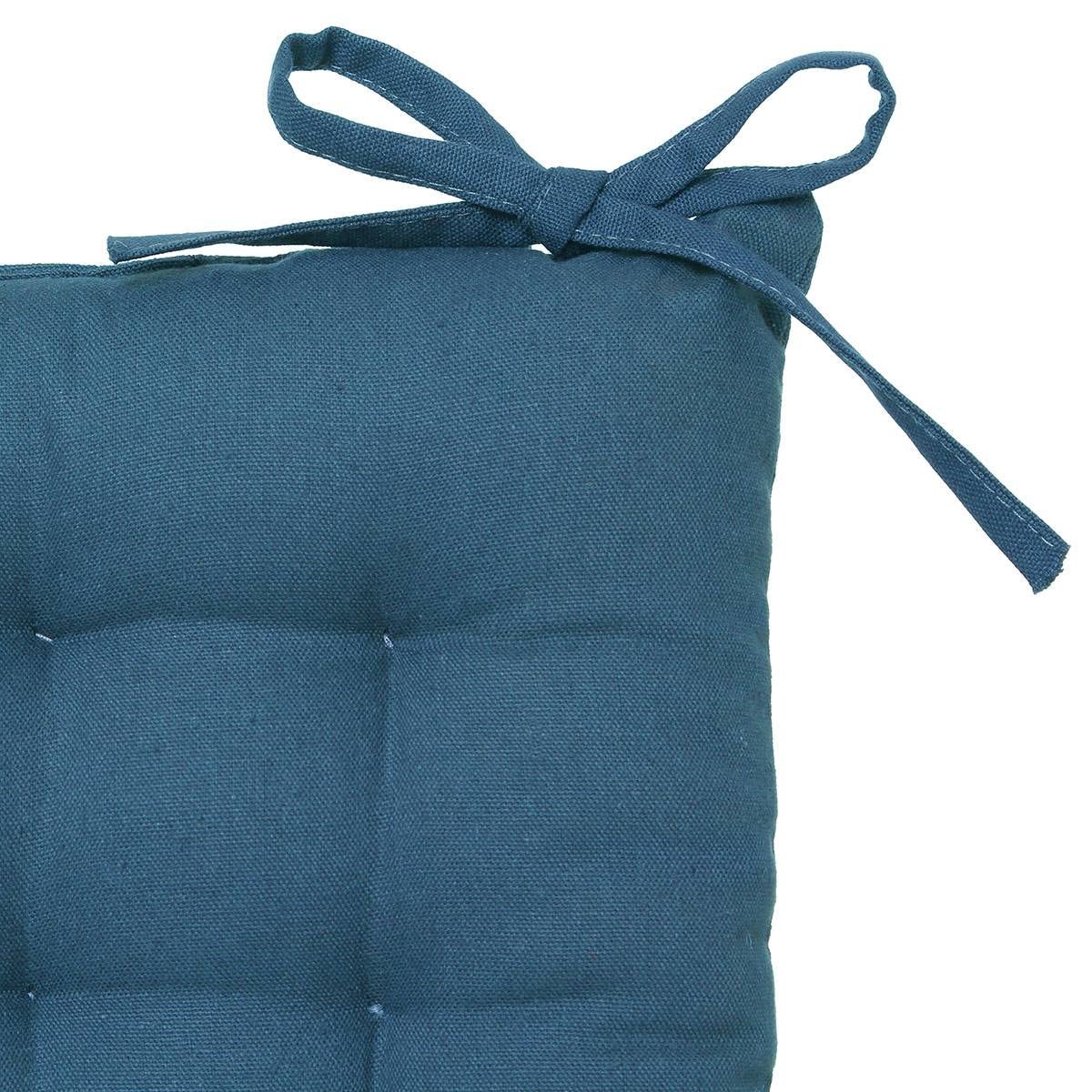 Galette de chaise 38x38 bleu canard à nouettes, toile coton