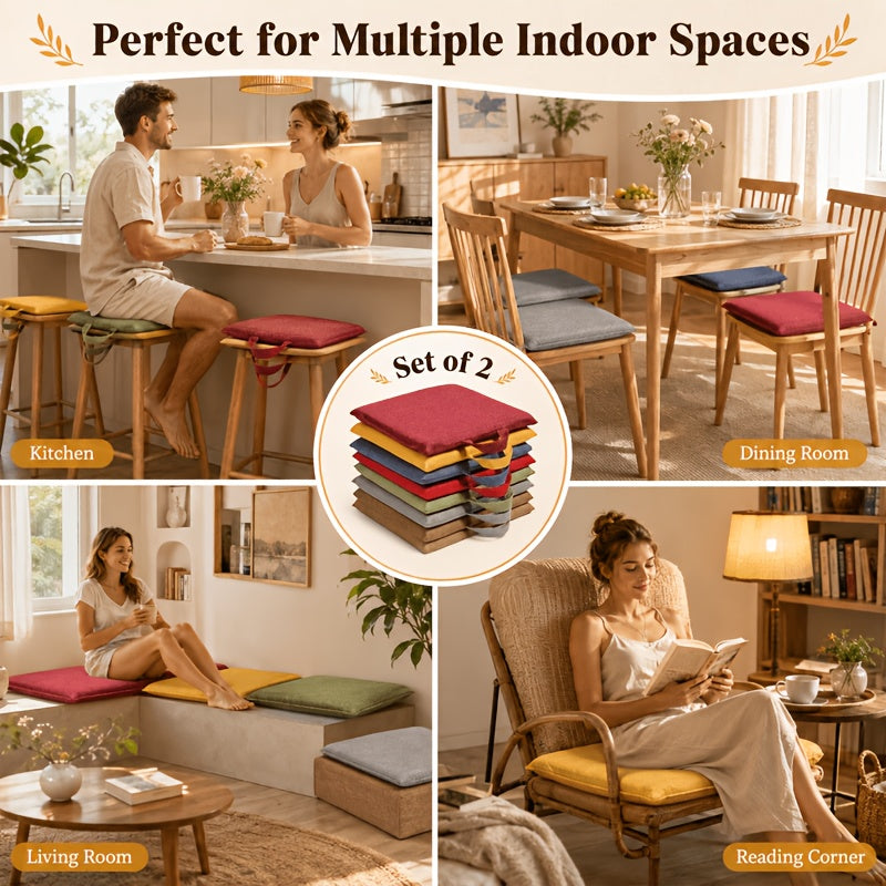 Galette de chaise 38x38 cm effet lin, déhoussable, lot de 2