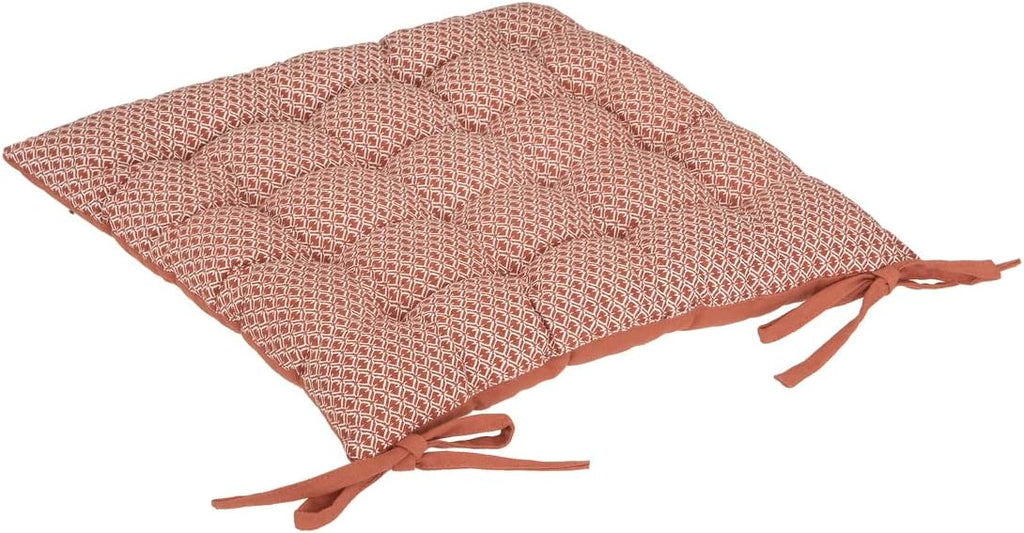 Galette de chaise carrée 38x38 terracotta, motif géométrique